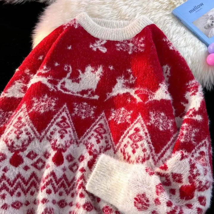 Weihnachtspullover gestrickt Herren Rundhals Wollpullover