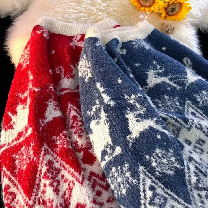 Weihnachtspullover gestrickt Herren Rundhals Wollpullover