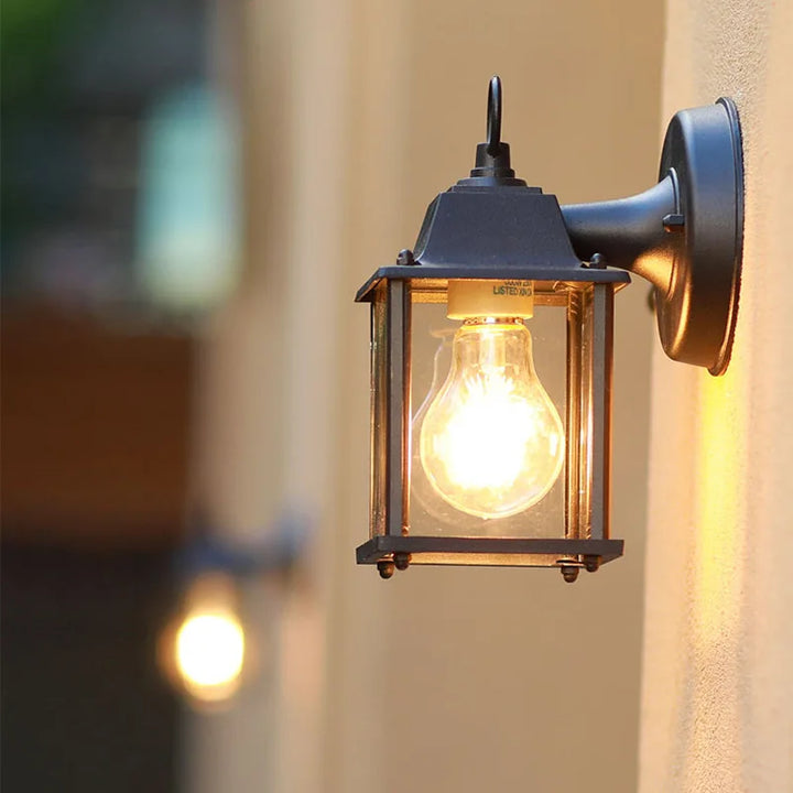 Wandleuchte für den Außenbereich | Wasserdichte Lampe E27 aus schwarzem Aluminium für Garten und Hof im Freien