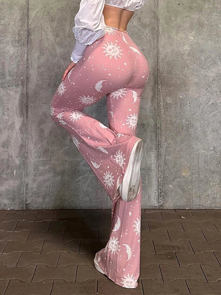 Pantalones de verano | Acampanados, estilo callejero informal Y2K, estampados coloridos, corte bajo