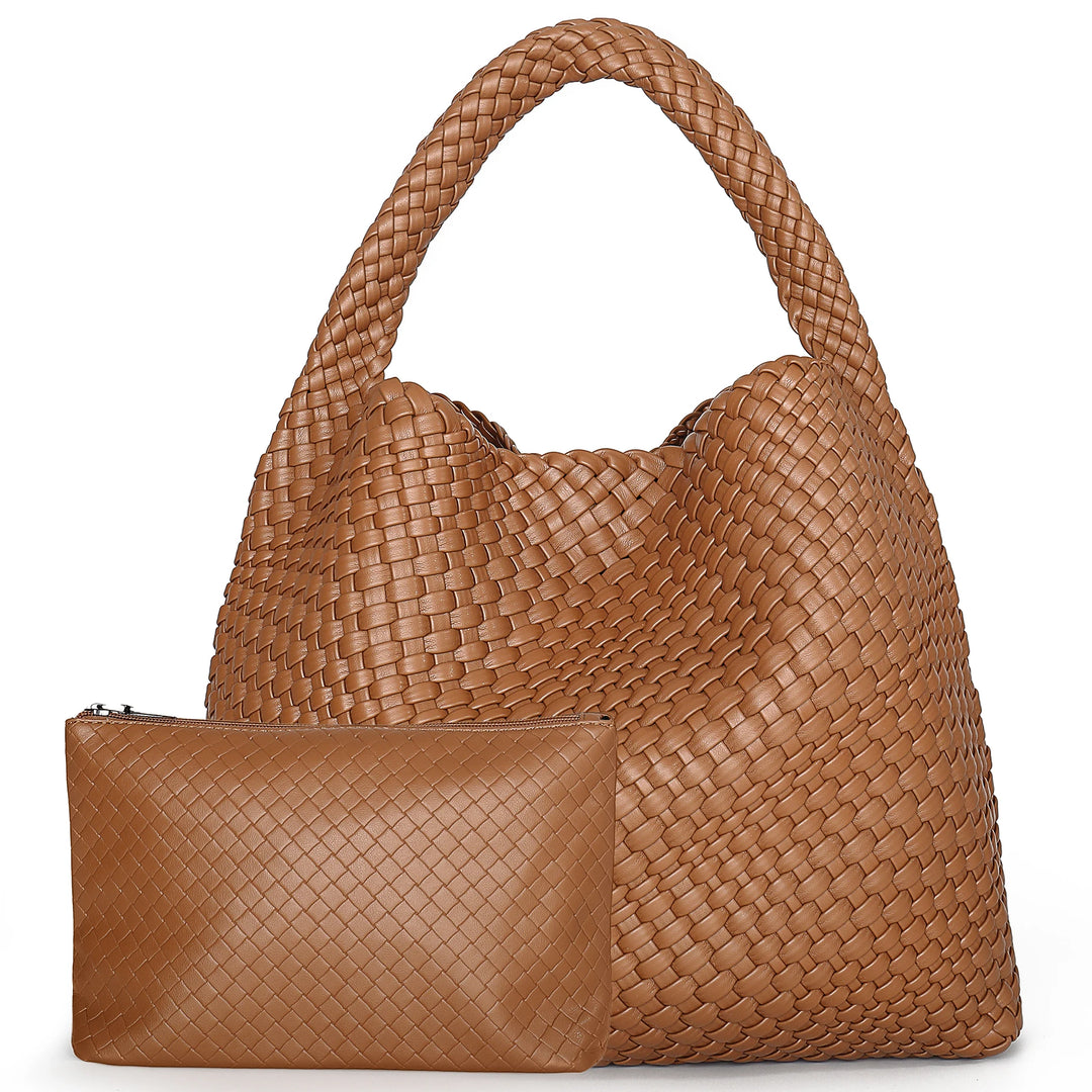 Damen Handtasche Geflochten | Große Umhängetasche für Arbeit, Reise & Sommer
