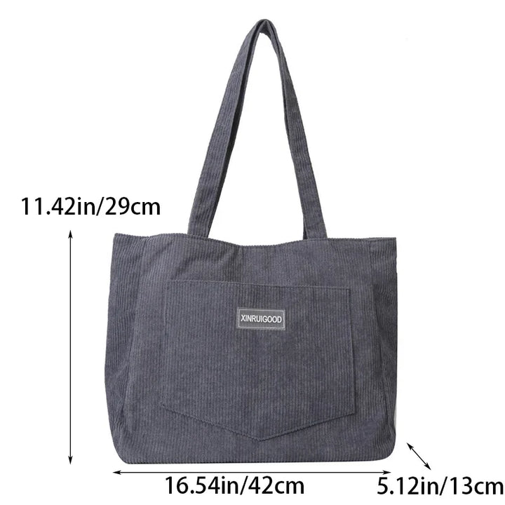 Damen Schultertasche aus Cord | Geräumig & Modisches Design mit Fronttasche