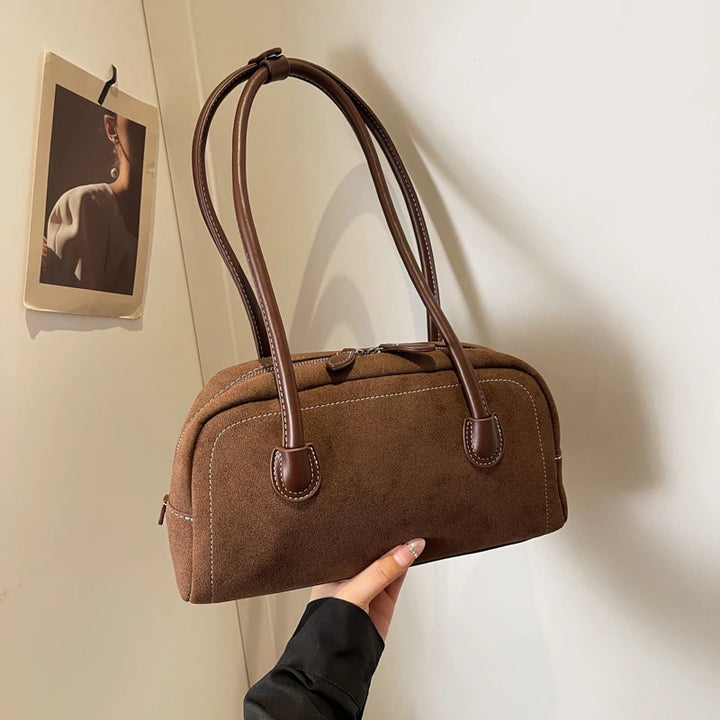 Bolso de hombro para mujer | Bolso de ante sintético con cremallera y múltiples compartimentos