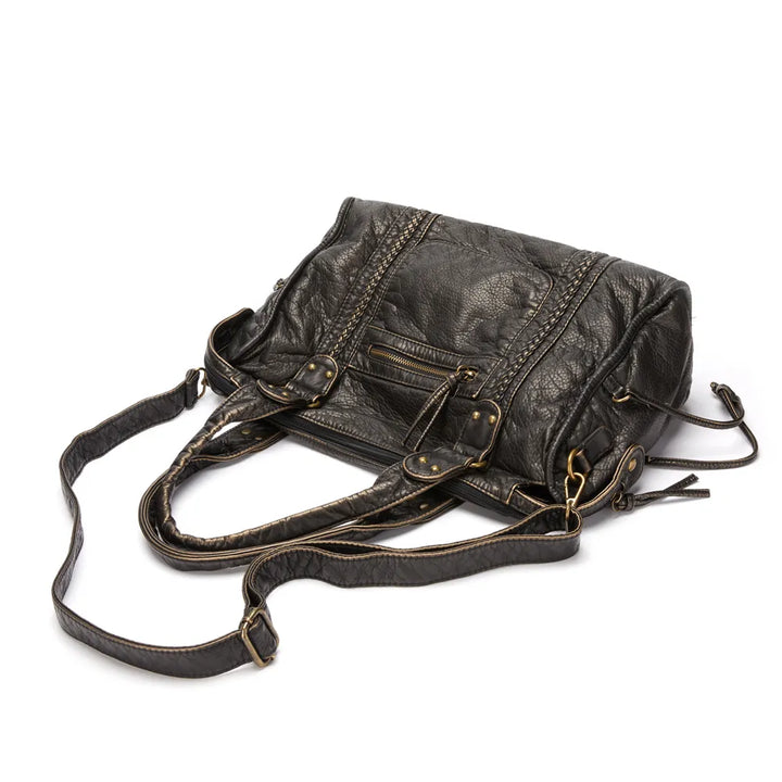 Schwarze Eleganz | Luxuriöse Handtasche aus echtem Leder