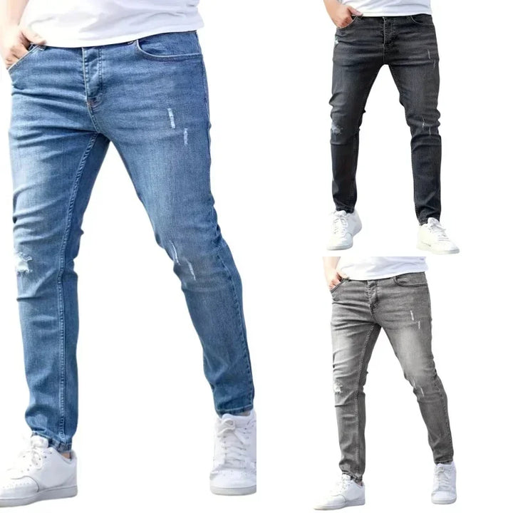 Herren Jeans Slim Fit | Elastische Stretch Röhrenjeans mit Reißverschluss in Blau & Schwarz