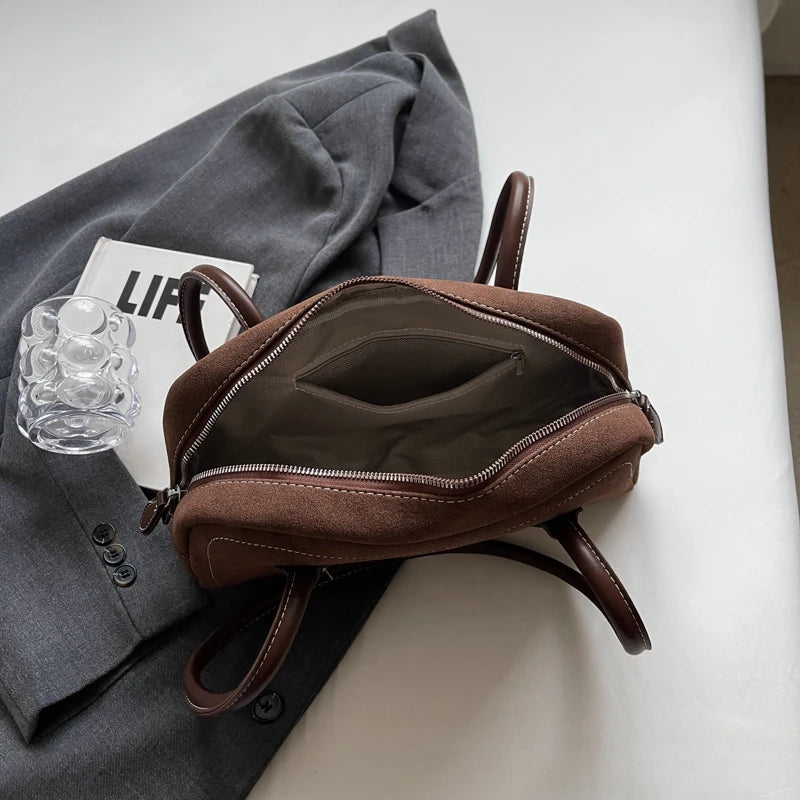 Bolso de hombro para mujer | Bolso de ante sintético con cremallera y múltiples compartimentos