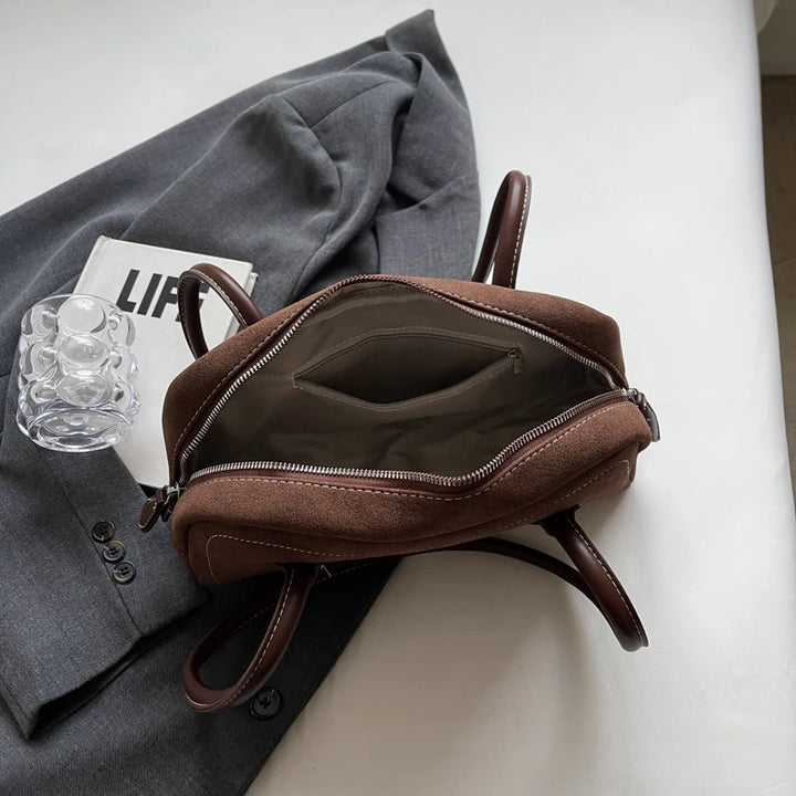 Bolso de hombro para mujer | Bolso de ante sintético con cremallera y múltiples compartimentos