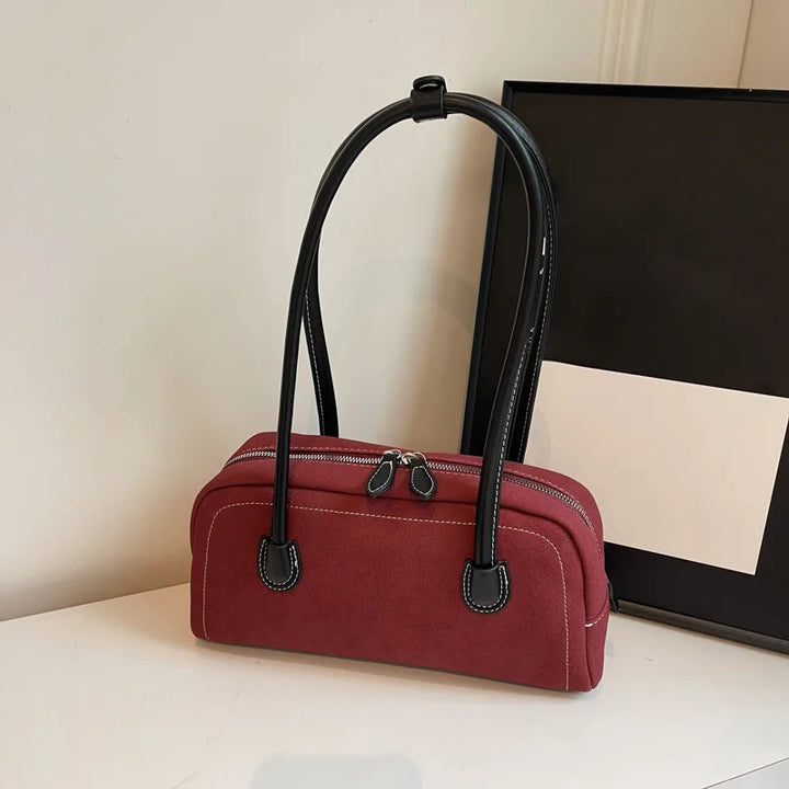 Bolso de hombro para mujer | Bolso de ante sintético con cremallera y múltiples compartimentos