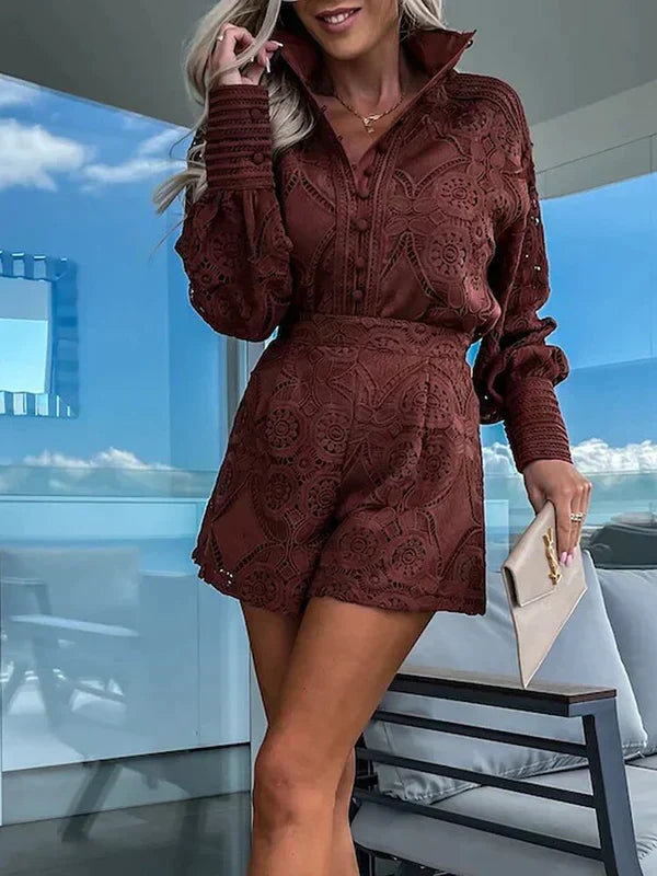 Maélie Zweiteiliges Damen Sommer-Set mit Boho-Spitze | Luftig, Unifarben & Ideal für Festivals