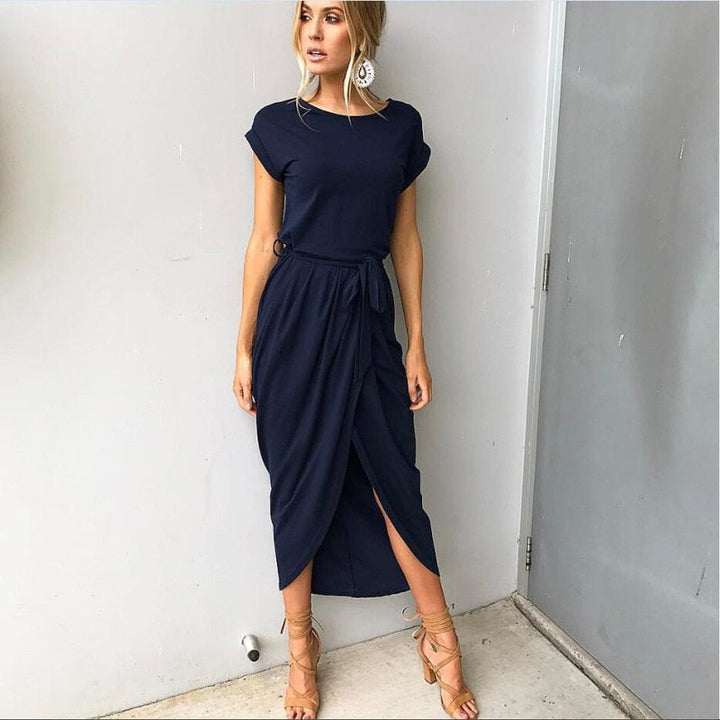 Nina Maxikleid mit Schleifendetail & Schlitz | Luftiges, locker sitzendes Kleid für Strand & Party