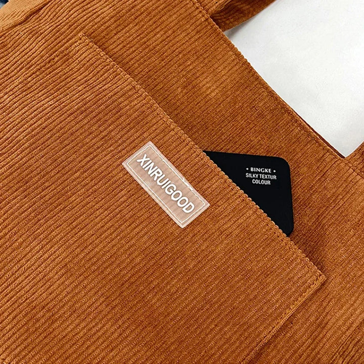 Damen Schultertasche aus Cord | Geräumig & Modisches Design mit Fronttasche