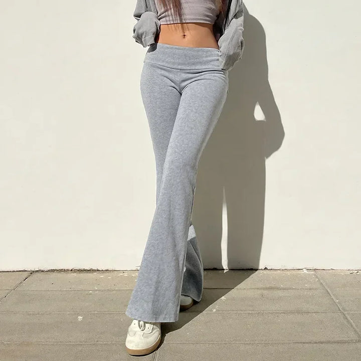 Damen Hose | Flared Bootcut, Tiefer Bund, Basic Y2K Streetstyle, Herbst & Frühling