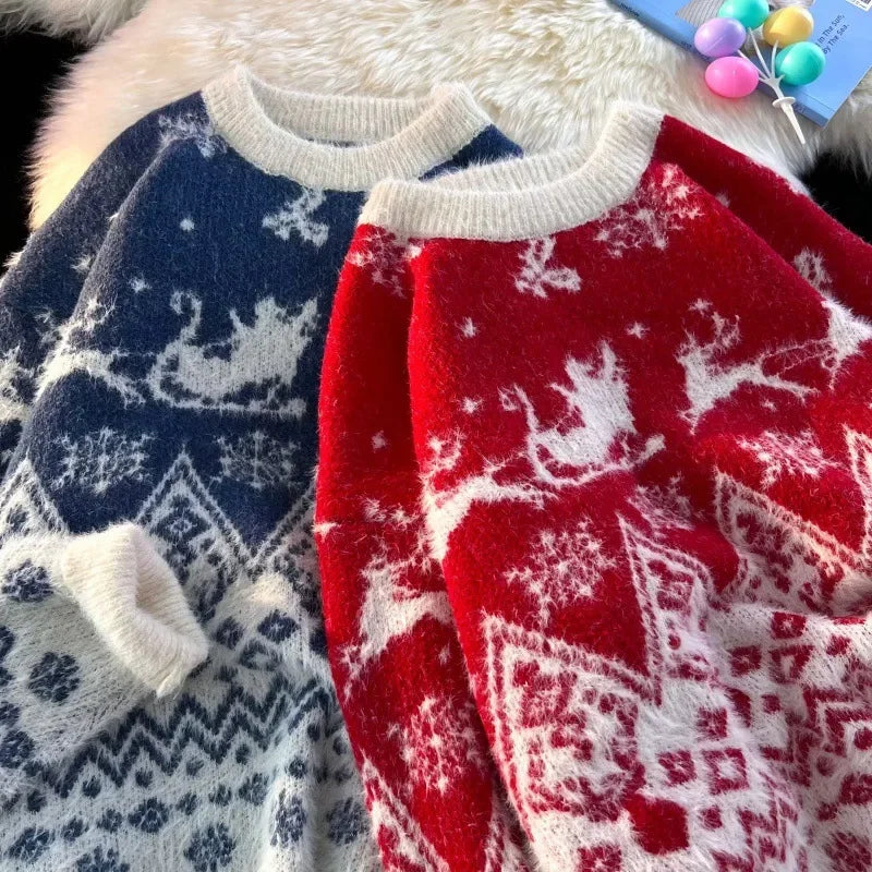 Weihnachtspullover gestrickt Herren Rundhals Wollpullover