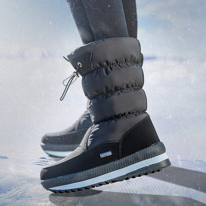 Damen-Schneestiefel | Warme, halbwadenhohe, wasserdichte Stiefel mit Plattform und rutschfestem Fell