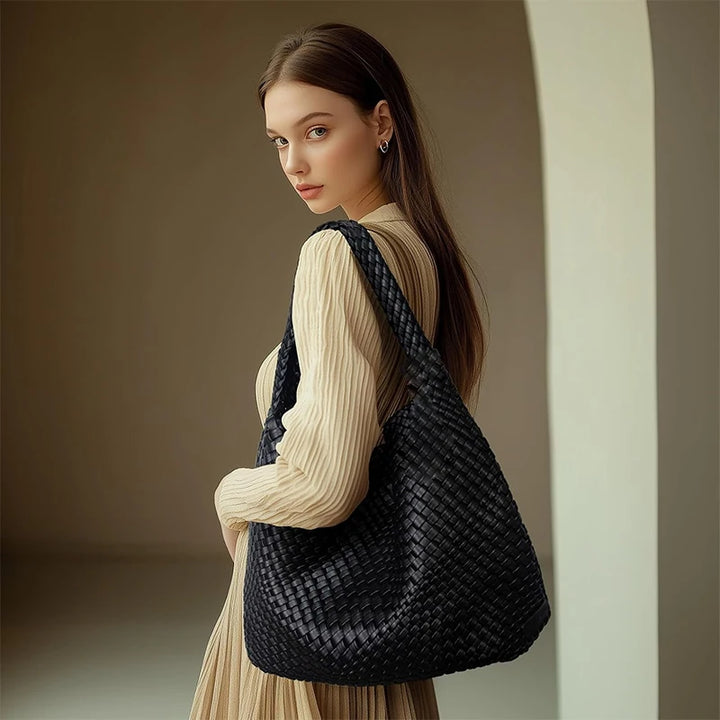Damen Handtasche Geflochten | Große Umhängetasche für Arbeit, Reise & Sommer