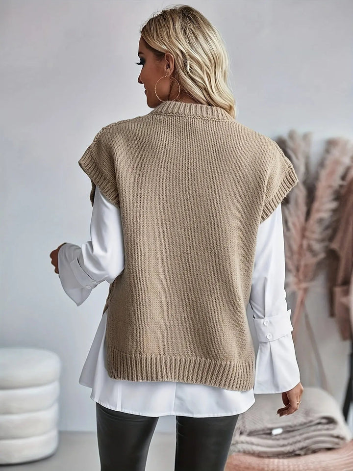 Damen-Strickweste mit Zopfmuster | Ärmelloser Pullover Layering