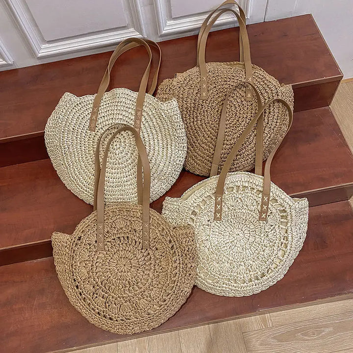 Runde handgewebte Strohtasche | Boho-Stil & Sommerlook | Ideal für Strand und Stadtleben
