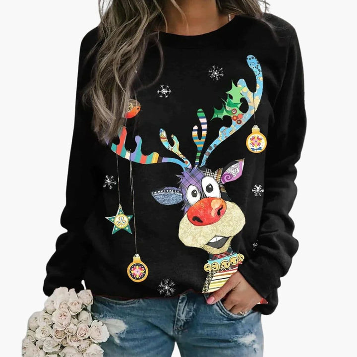 Sweatshirt Dame Rund Hals | Festligt Print Vinter
