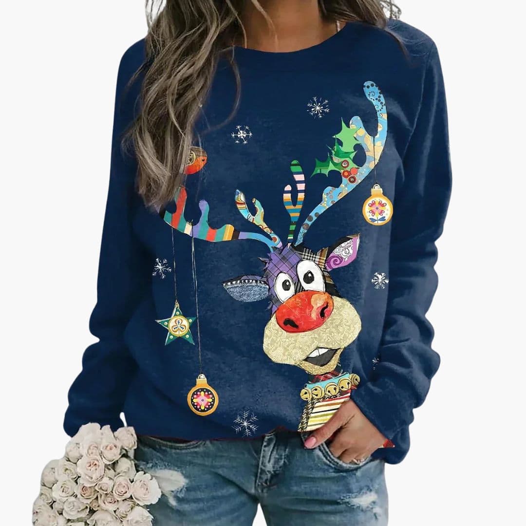 Sweatshirt Dame Rund Hals | Festligt Print Vinter
