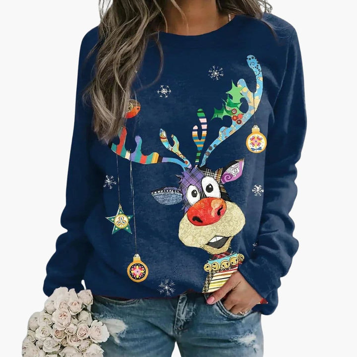 Sweatshirt Dame Rund Hals | Festligt Print Vinter