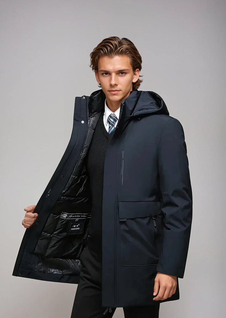 Winterjacke Männer mit Kapuze Isoliert | Lang Polyester Langlebig