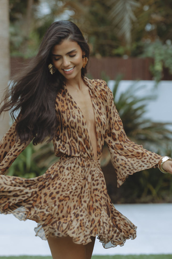 Nina | Panther Print Minikleid mit V-Ausschnitt - Frech & Stylisch