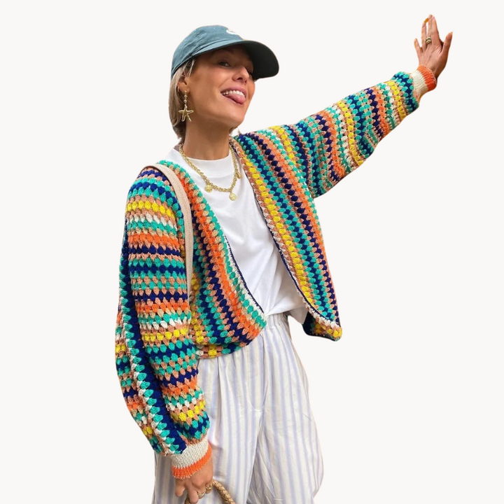 Daria Handgefertigte gehäkelte Strickjacke für Frauen | Bohemian Chic & Natürliche Eleganz