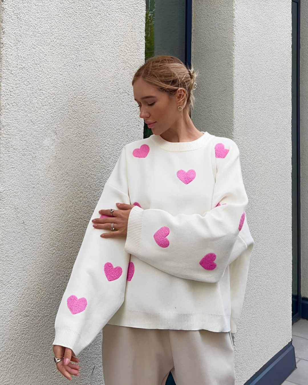 Adelaidey Pullover mit Herz-Stickerei für Damen | Oversized und Komfortabel