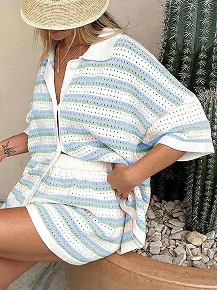Jenica | Gestreiftes Sommerset mit Pastellfarben für Frauen - für Strand & Stadt