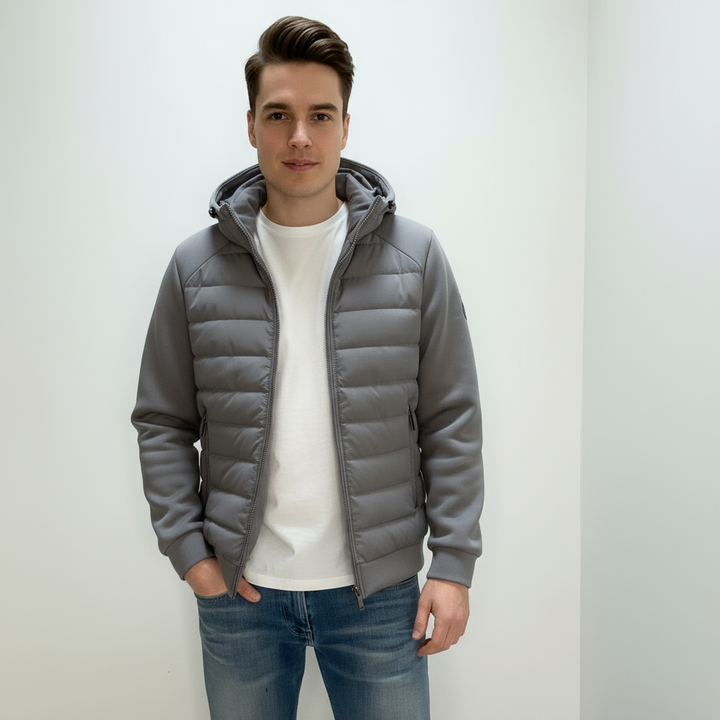 Herren-Hybridjacke Steppkapuze | Leichter Reißverschluss Herbst