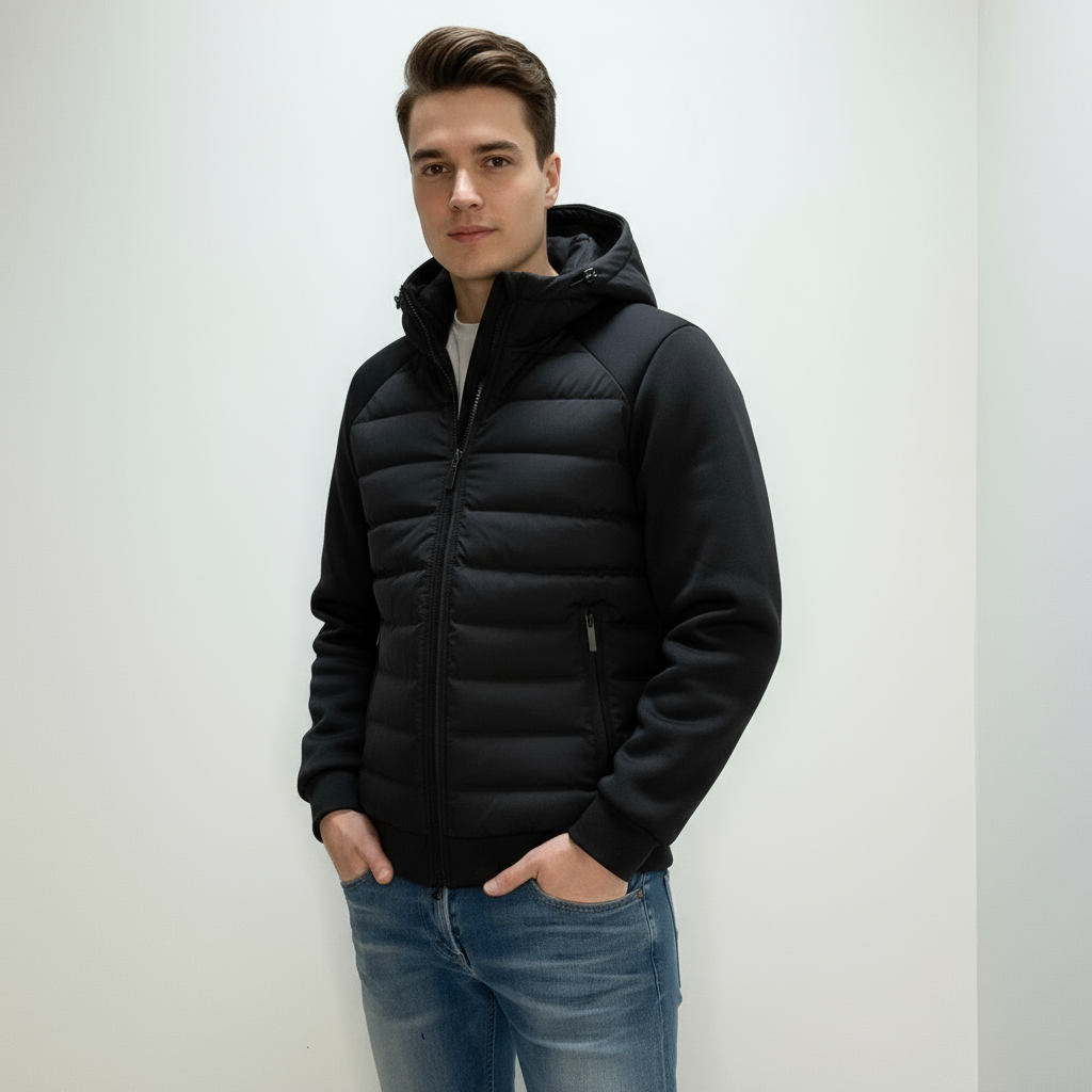 Herren-Hybridjacke Steppkapuze | Leichter Reißverschluss Herbst