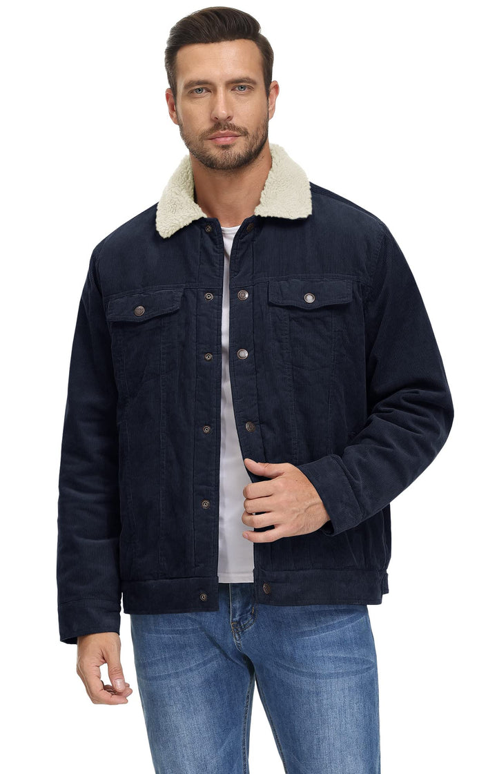 Manchestere Jacke Herren Sherpa gefüttert | Winter Warm Klassisch Druckknöpfe