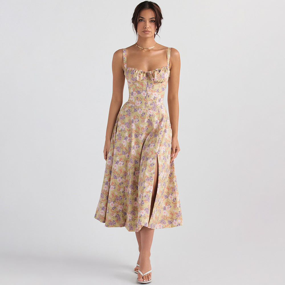 Korsett-Midikleid mit Schlitz | Elegante Passform | Verstellbare Träger