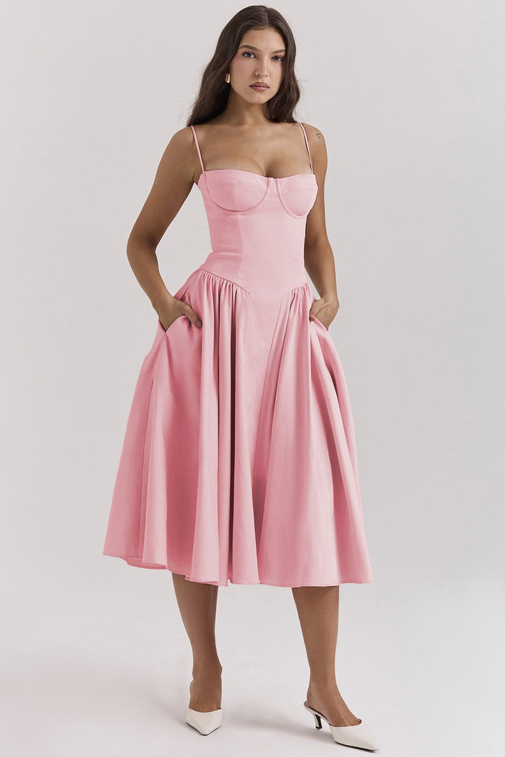 Élodie Grace Sommerkleid für Damen | Elegantes Korsettkleid mit Trägern & ausgestelltem Rock