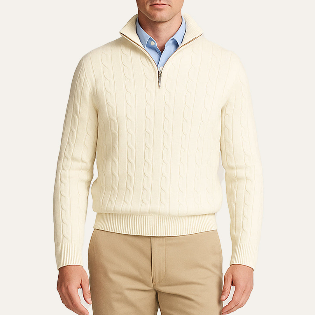 Pullover Herren Half Zip | Kabelstrick Klassisch Elegant