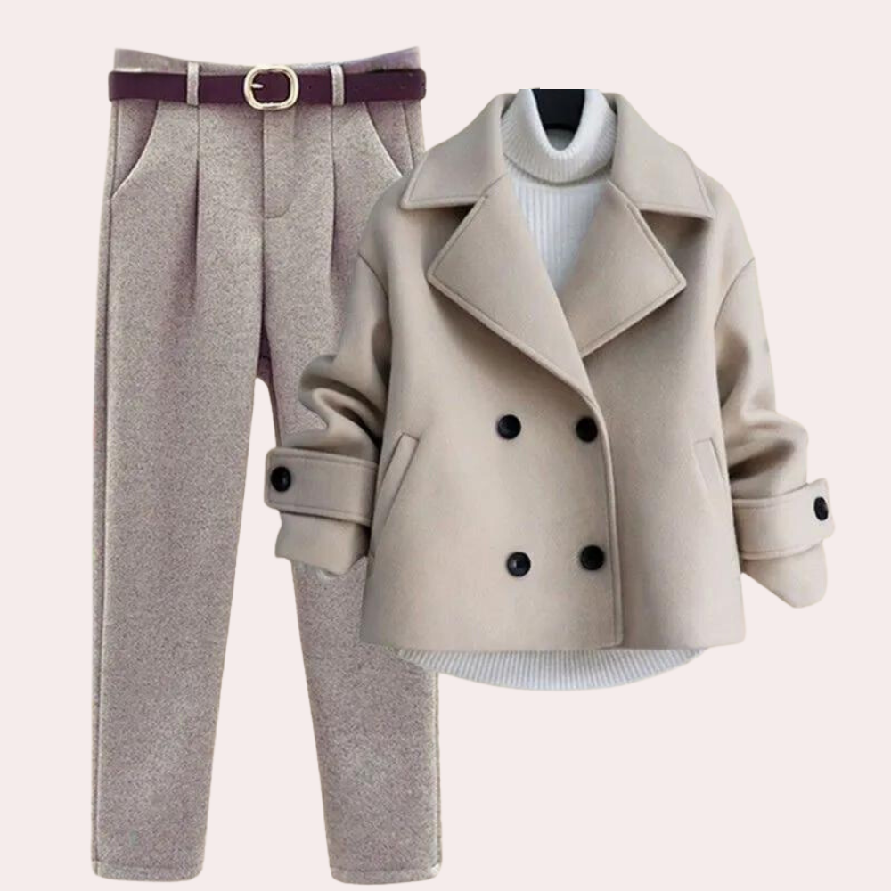 Winterset für Damen | Elegantes 3-teiliges Set mit Rollkragenpullover und Wolljacke