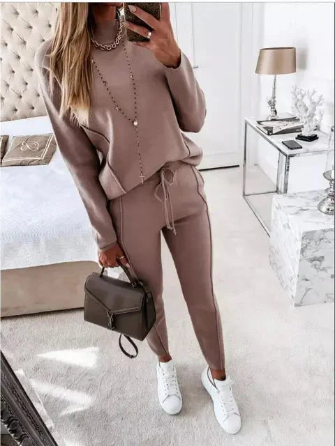 Sporty Chic Jogginganzug für Frauen | Lockere Passform, Kordelzug, 2-teilig, Bequemer Sweatsuit