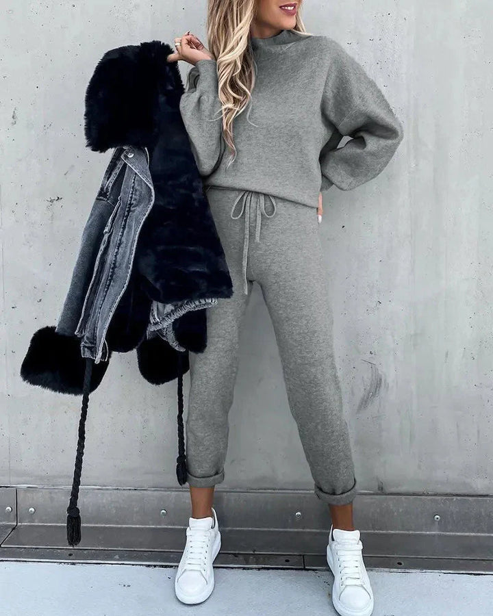 Sporty Chic Jogginganzug für Frauen | Lockere Passform, Kordelzug, 2-teilig, Bequemer Sweatsuit