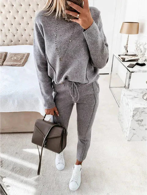 Sporty Chic Jogginganzug für Frauen | Lockere Passform, Kordelzug, 2-teilig, Bequemer Sweatsuit