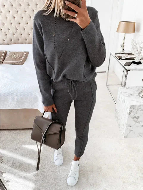 Sporty Chic Jogginganzug für Frauen | Lockere Passform, Kordelzug, 2-teilig, Bequemer Sweatsuit