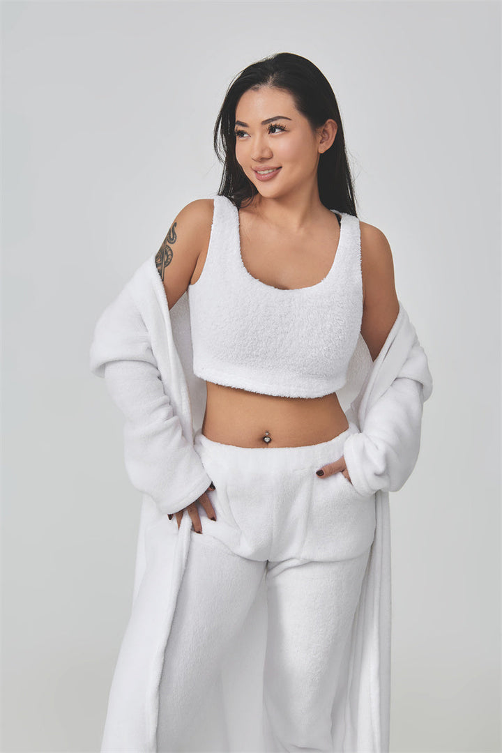 Pajama 3-tlg. Lounge Set – Weiches & Stilvolles Set mit Oberteil, Hose & Strickjacke | Perfekt für Gemütliche Tage