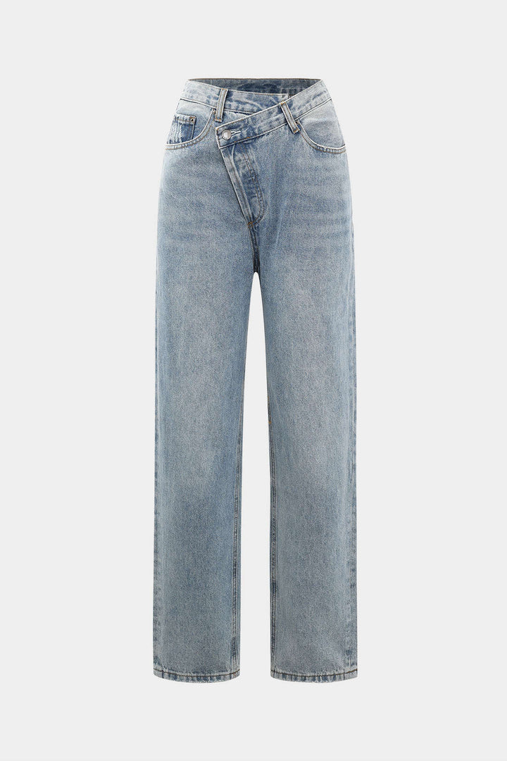 Asymmetrische Taillen Straight Leg Jeans | Lockerer Schnitt, Denim, Freizeitstil, Ohne Stretch