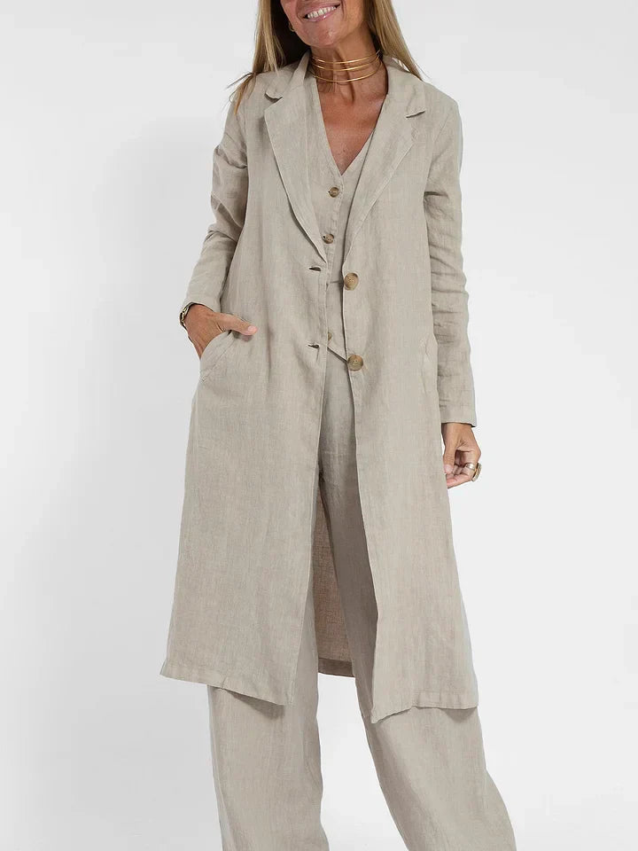 Aiden Zweiteiliges Outfit aus elegantem Leinen | Eng anliegende Weste & weite Hose