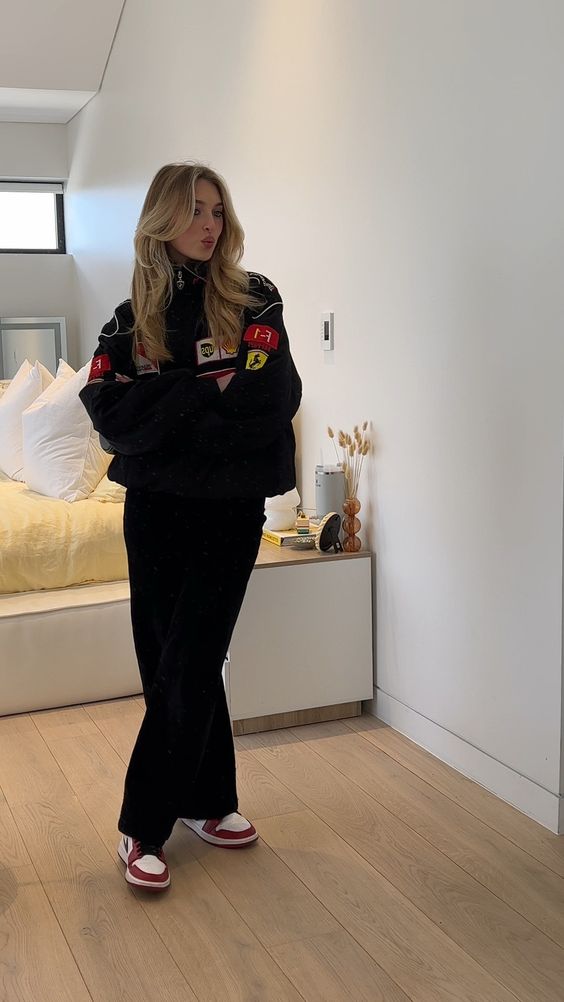 Ailyn Damen Rennfahrerjacke im Oversize-Stil | Motorsport-Look mit Farbblöcken & Patches
