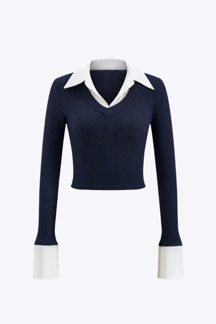 Rhea Langarmshirt für Damen | Patchwork-Oberteil mit taillierter Passform & modernem Design