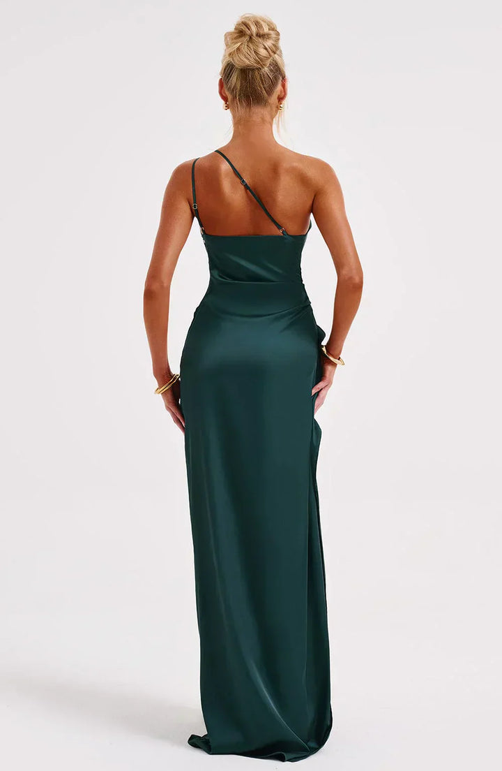Jaida Abendkleid aus Satin | Asymmetrisches One-Shoulder Design mit hohem Schlitz und verstellbaren Trägern