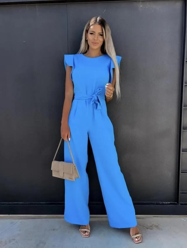 Isadora Damen Jumpsuit mit Schleife & Volantärmeln | Eleganter Einteiler für Sommer & Events