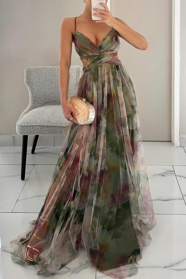 Celeste Maxikleid für Damen | Luftiges Chiffonkleid mit Blumendruck & verstellbaren Trägern
