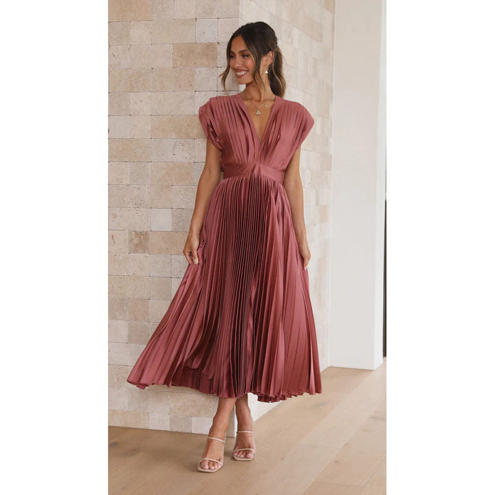 Michela | Raffiniertes Plissee-Midikleid mit V-Ausschnitt