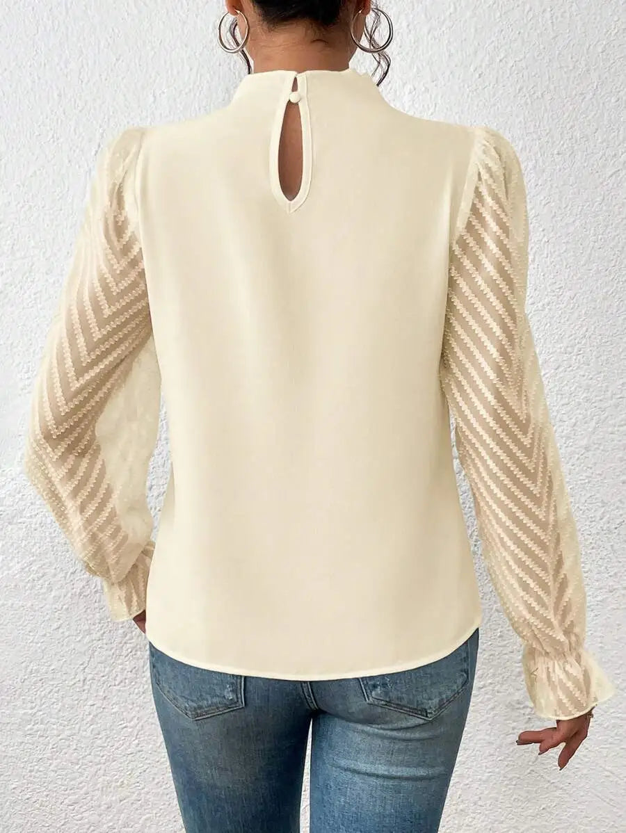 Fiona Damen Bluse mit Chiffondetail | Elegante Langarmbluse mit halbem Stehkragen